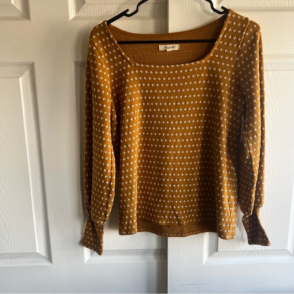 Madewell Mustard Yellow Printed Long Sleeve Blouse Women’s XS Boho Square Neck